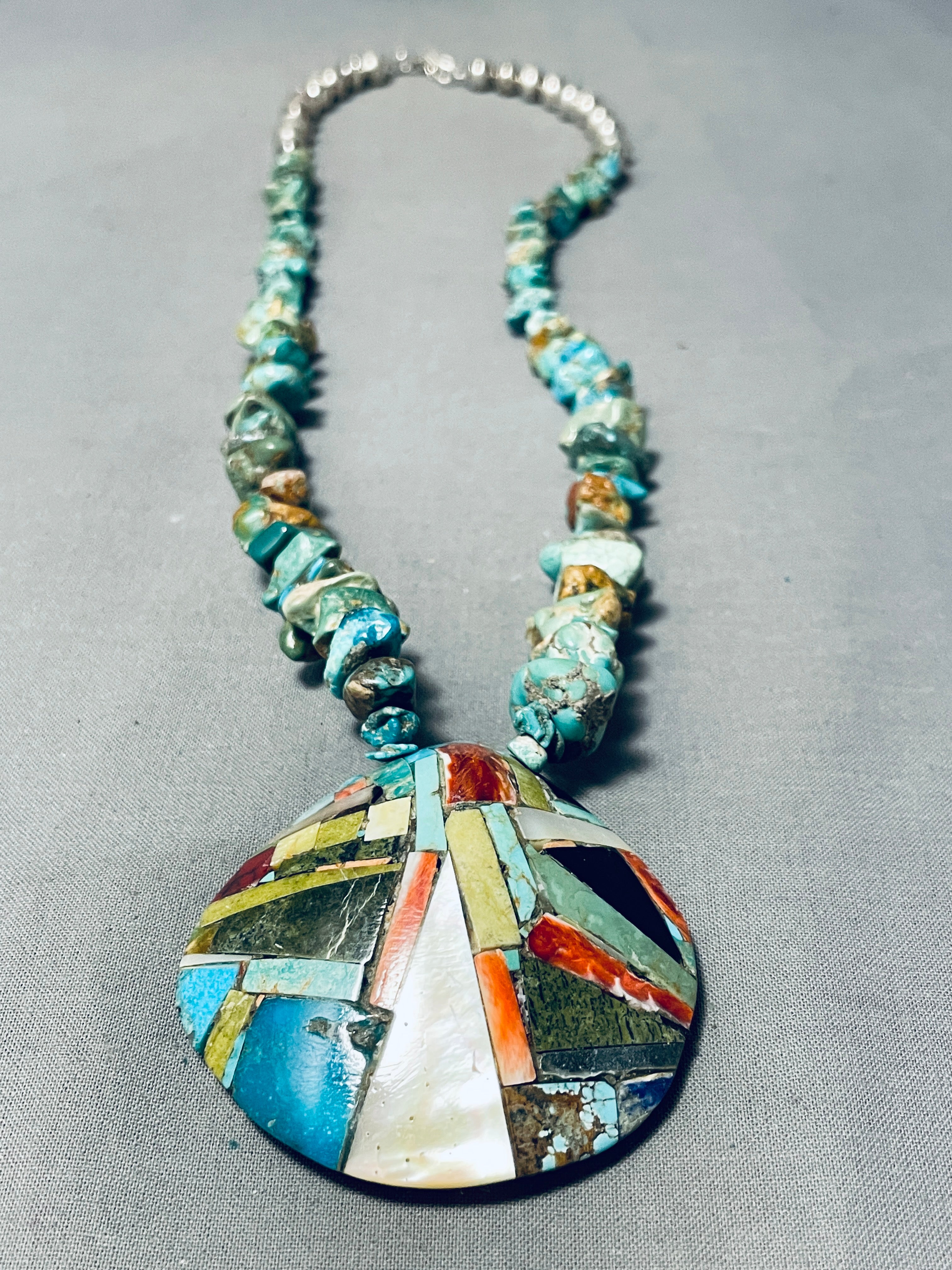 Native American Unforgettable Santo Domingo Turquoise Sterling Silver Necklace