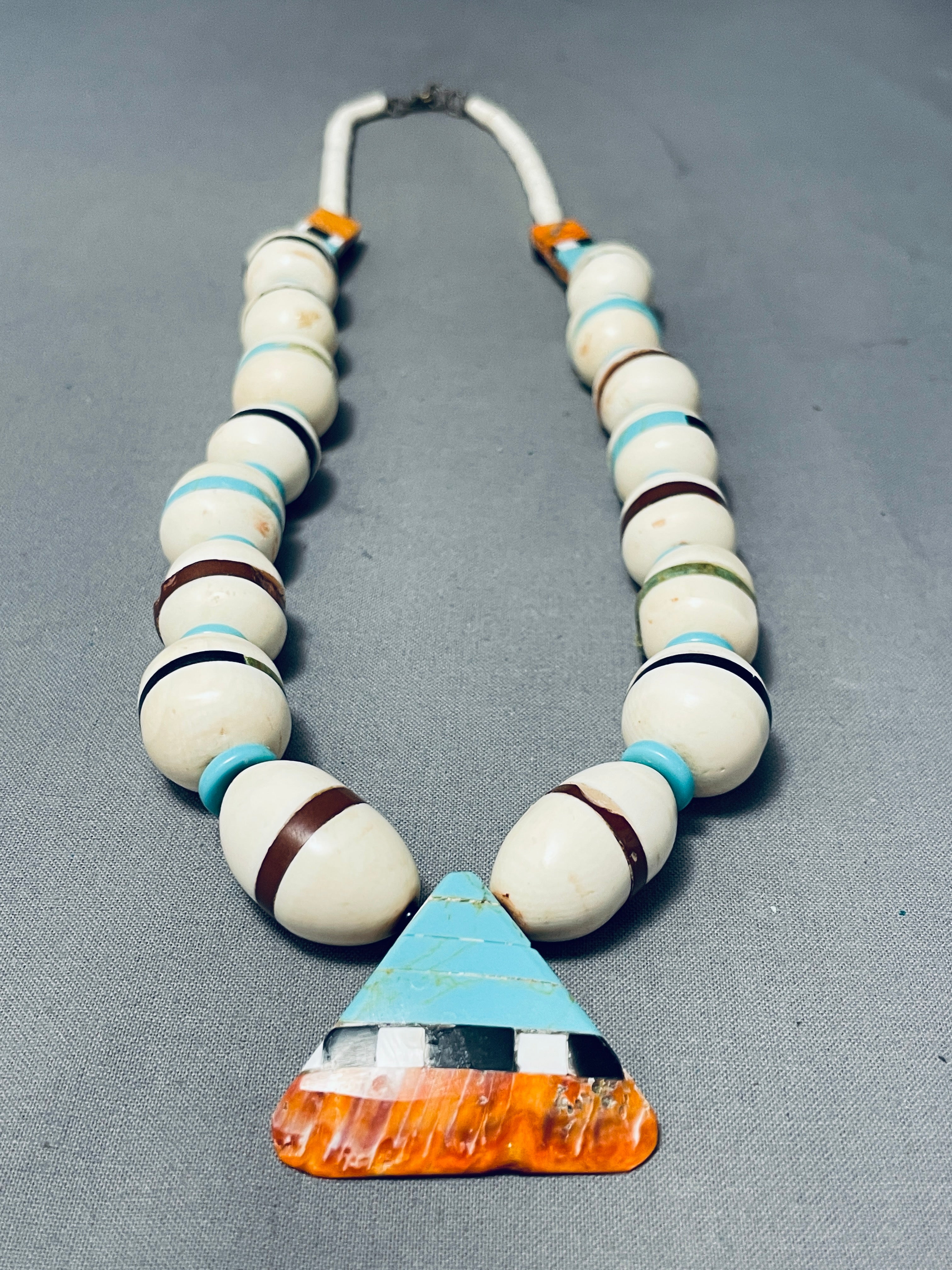 One Of The Most Unique Vintage Santo Domingo Turquoise Inlay Necklace