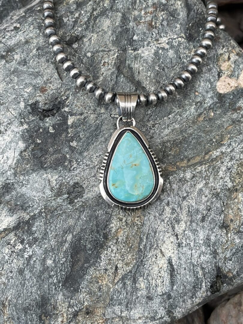 Sterling Silver Kingman Tear Drop Pendant with Shadow Box Trim