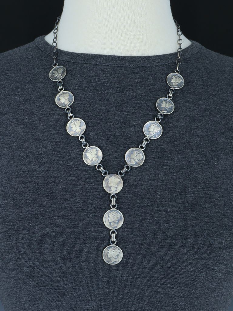 Native American Silver Liberty Dime Lariat Necklace
