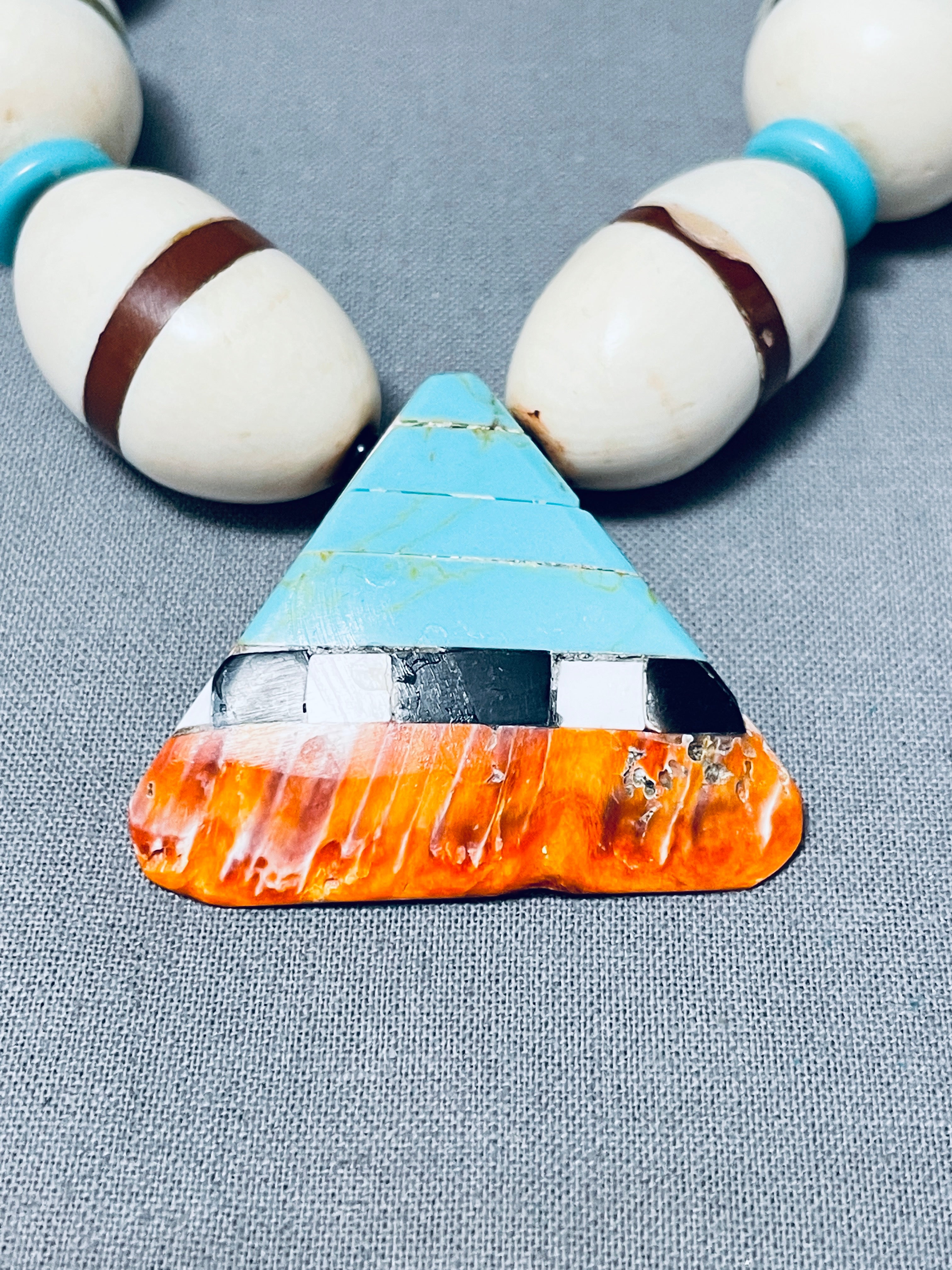One Of The Most Unique Vintage Santo Domingo Turquoise Inlay Necklace