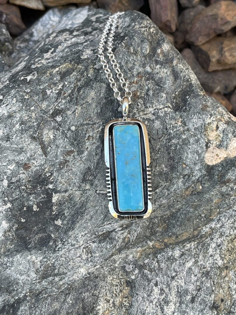 Signature Sterling Silver Medium Size Kingman Turquoise Vertical Bar Necklace