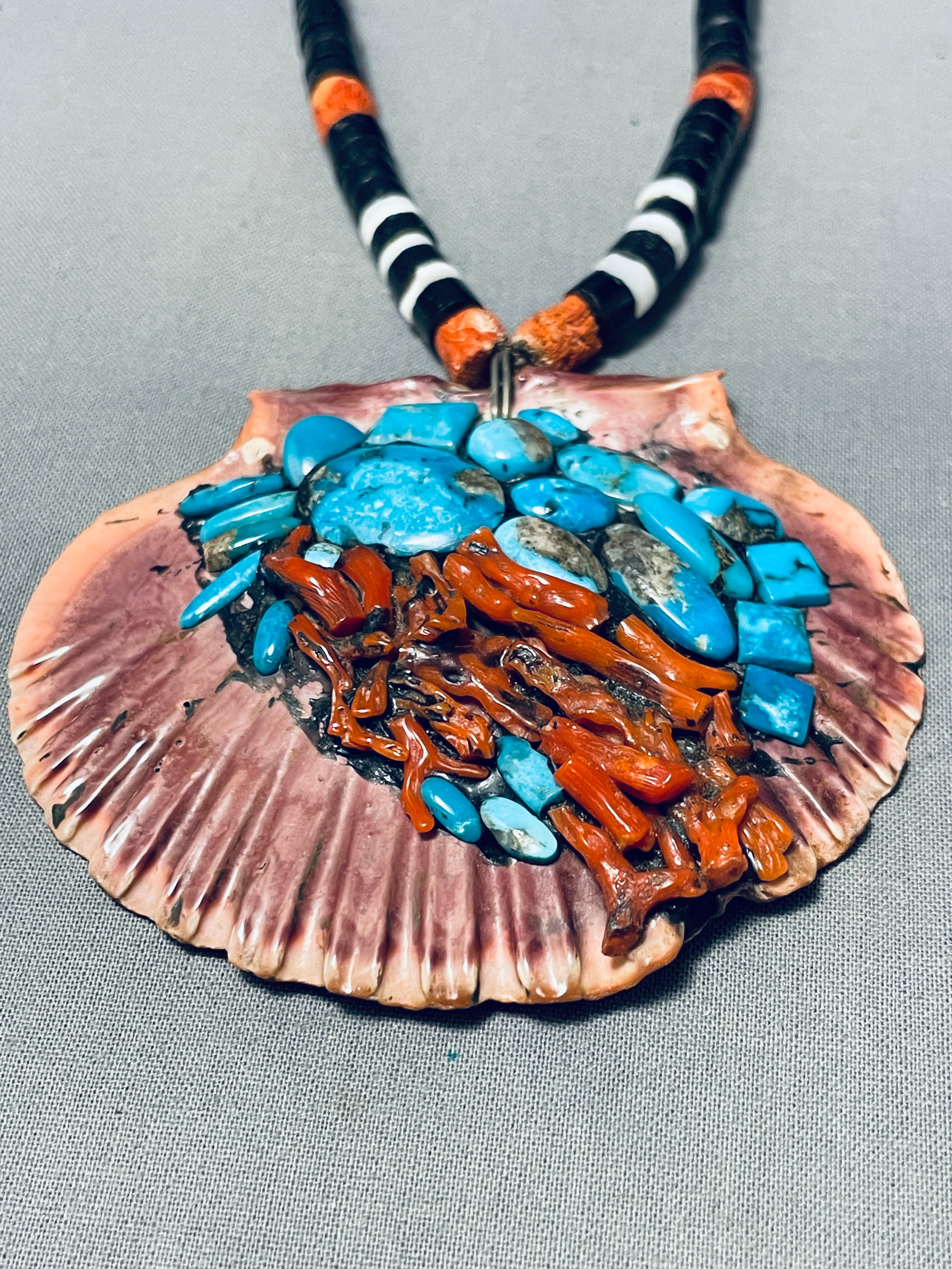 Native American One Of The Best Vintage Santo Domingo Turquoise Coral Sterling Silver Necklace