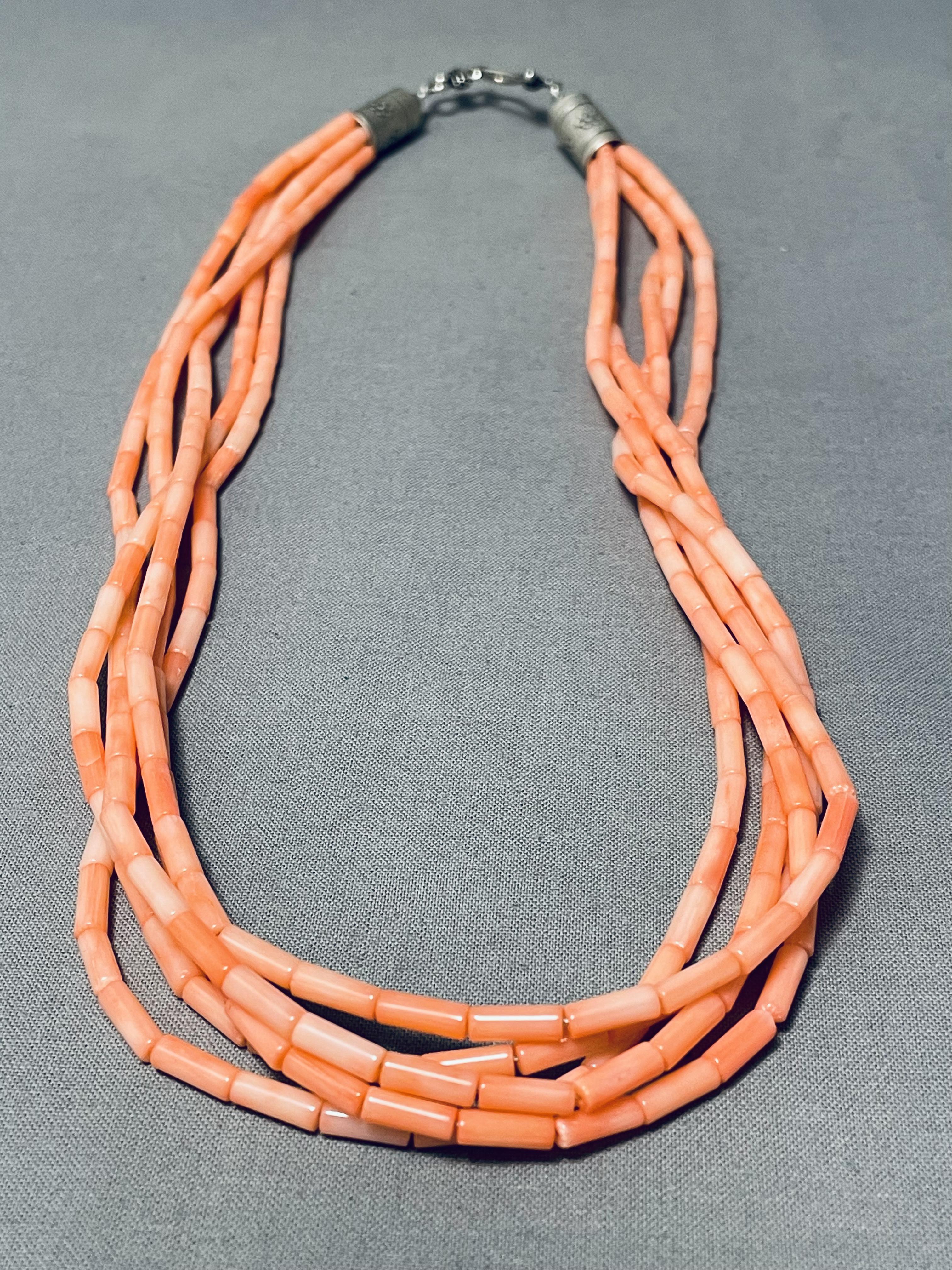 One Of The Best Vintage Native American Navajo Pink Shell Heishi Drum Sterling Silver Necklace
