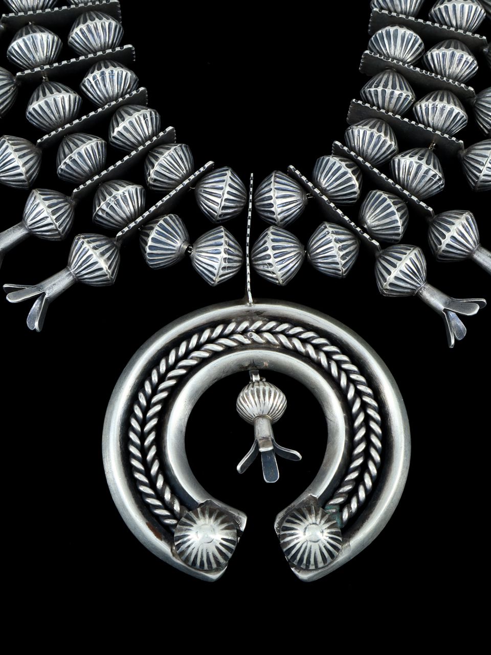 Vintage Old Native American Sterling Silver Squash Blossom Necklace