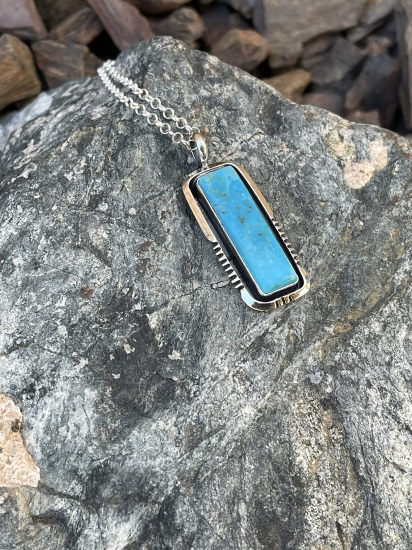 Signature Sterling Silver Medium Size Kingman Turquoise Vertical Bar Necklace