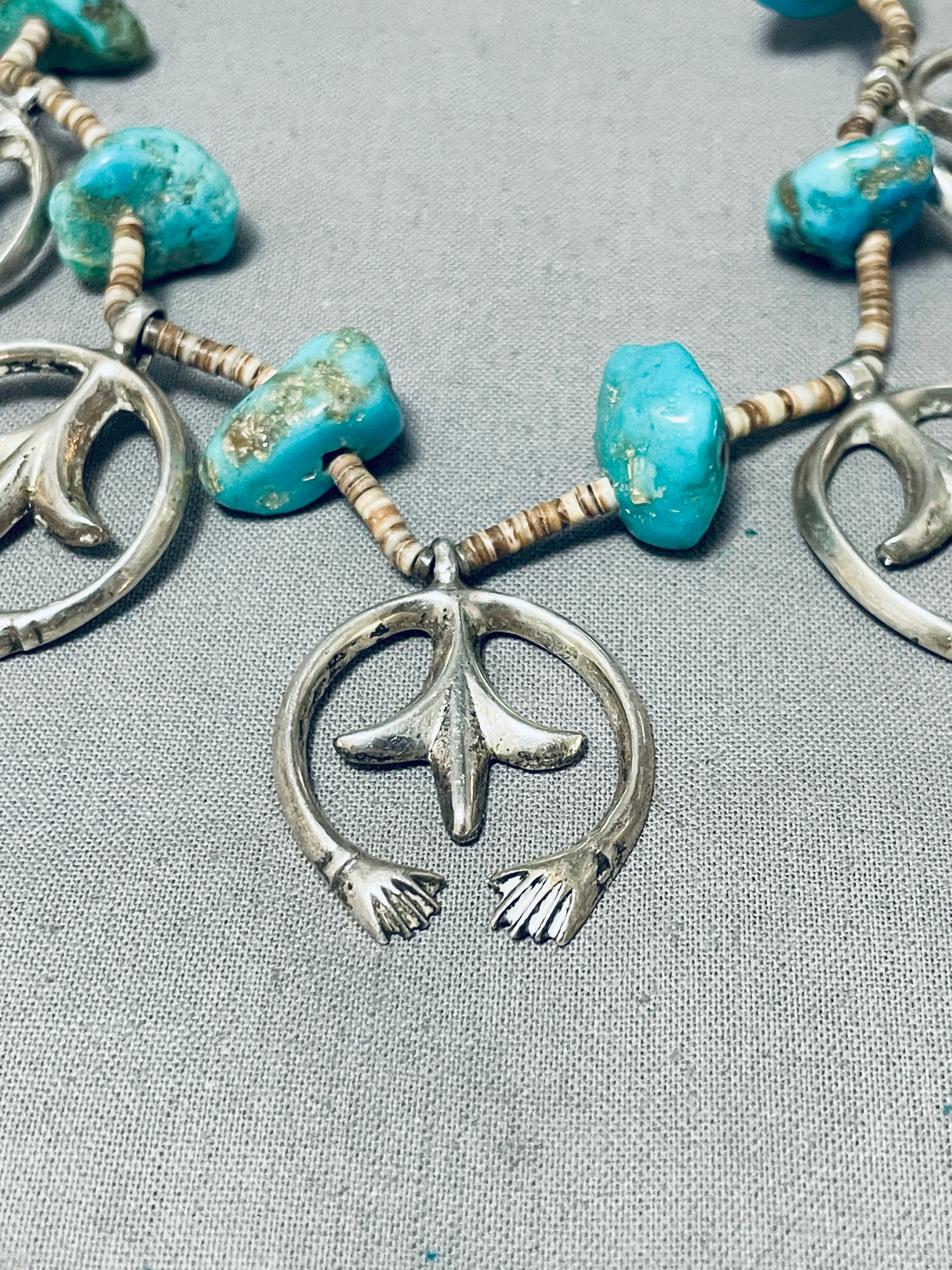 Best Vintage Native American Navajo Royston Old Turquoise choker Sterling Silver Naja Necklace