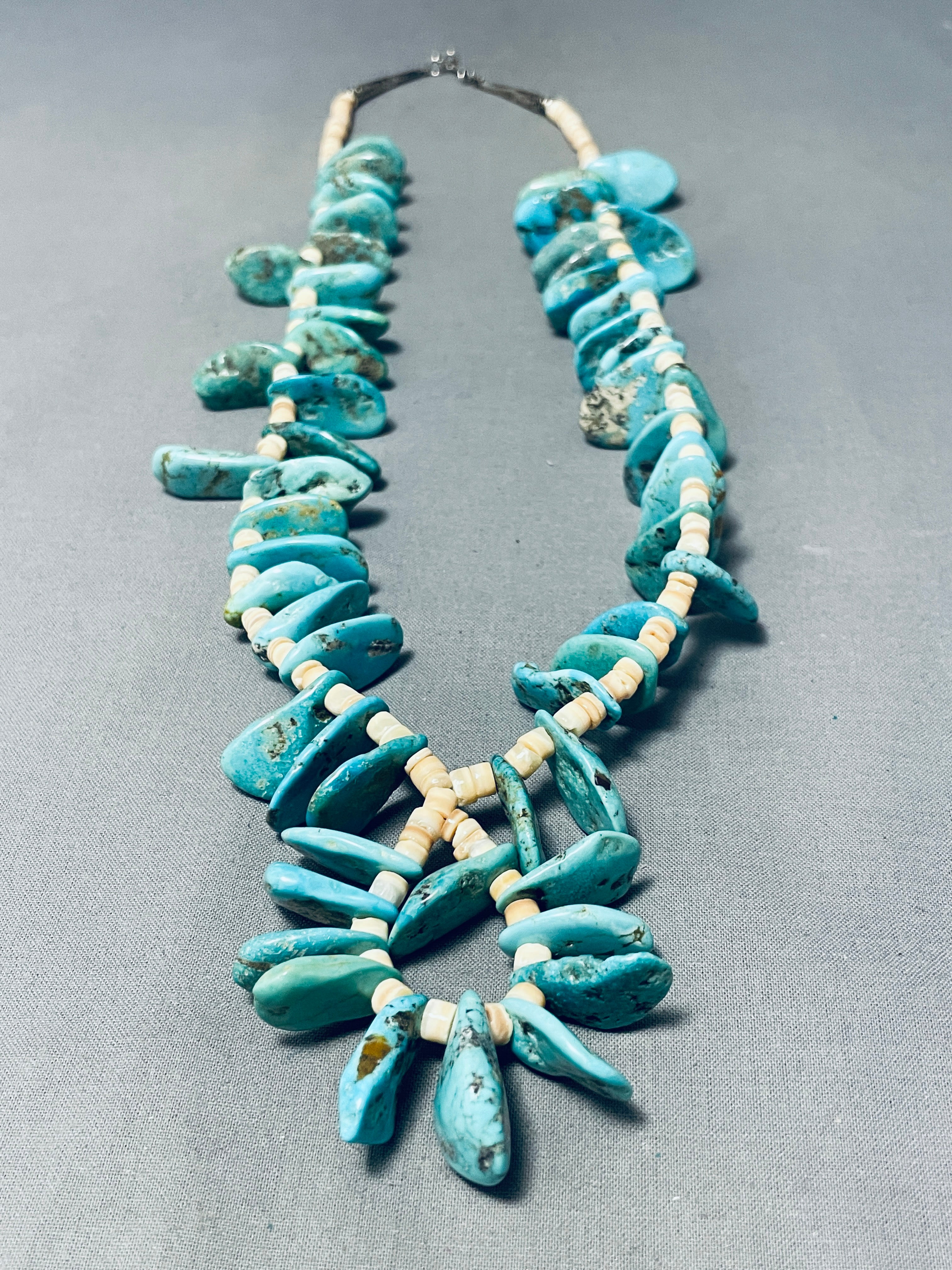 One Of Most Unique Vintage Native American Navajo Old Jacla Chunk Turquoise Necklace