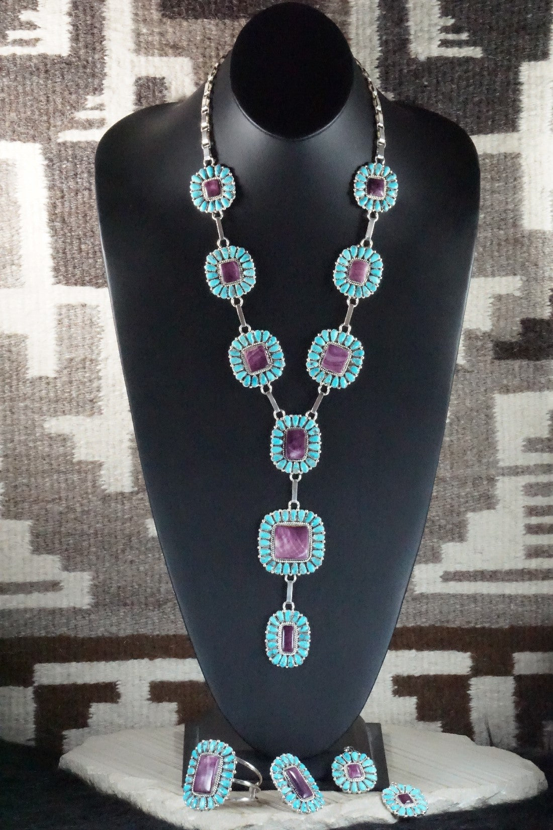 Turquoise, Spiny Oyster & Sterling Silver Necklace and Earrings - Justina Wilson
