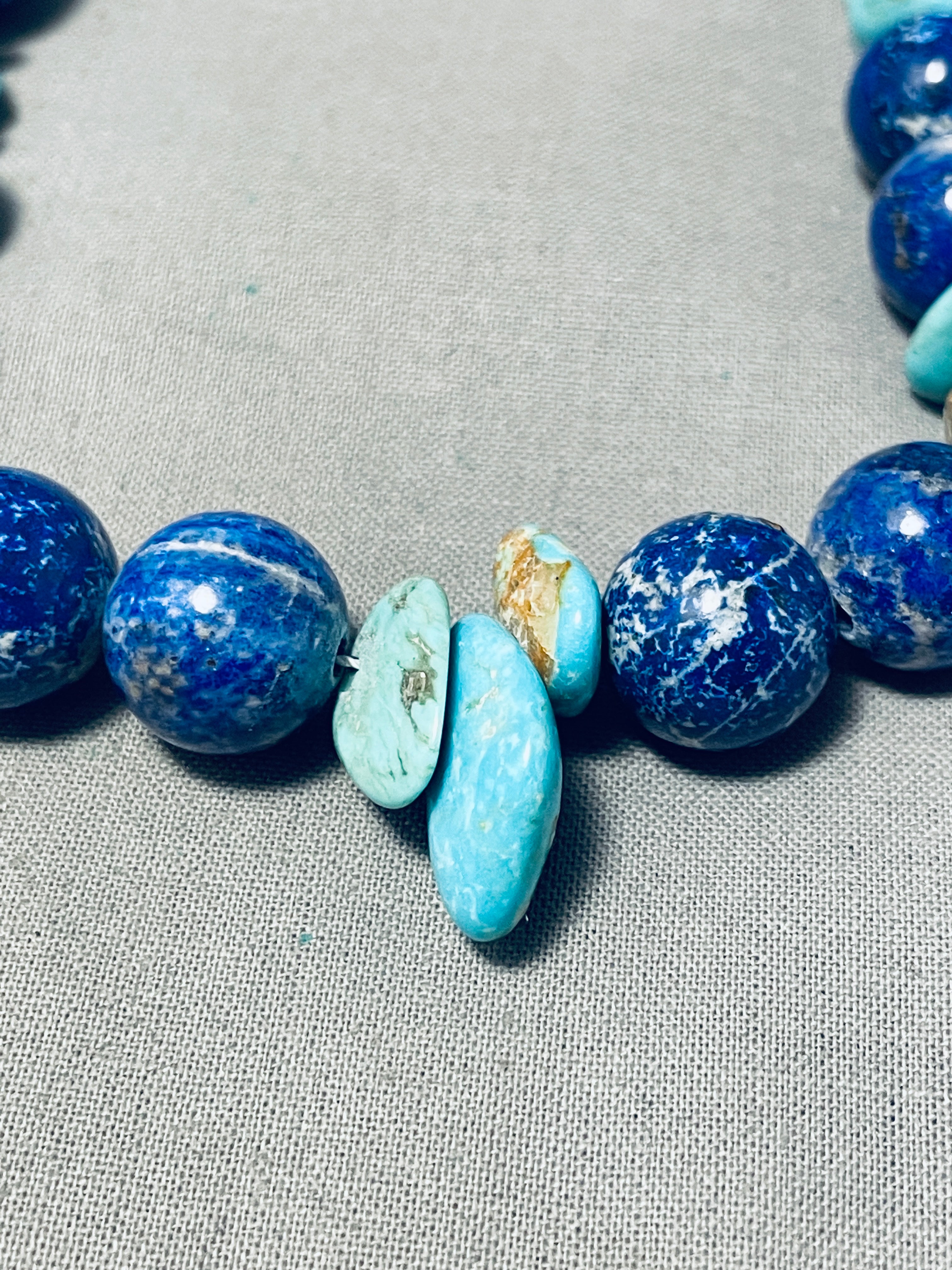 Unbelievable Native American Navajo Turquoise & Lapis Sterling Silver Necklace