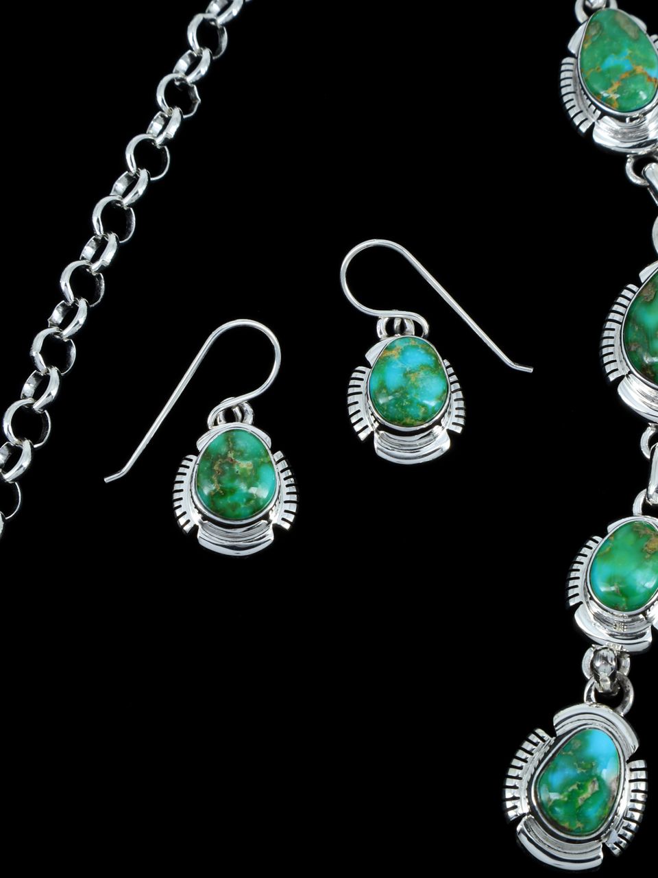 Native American Sterling Silver Sonoran Gold Turquoise Lariat Necklace