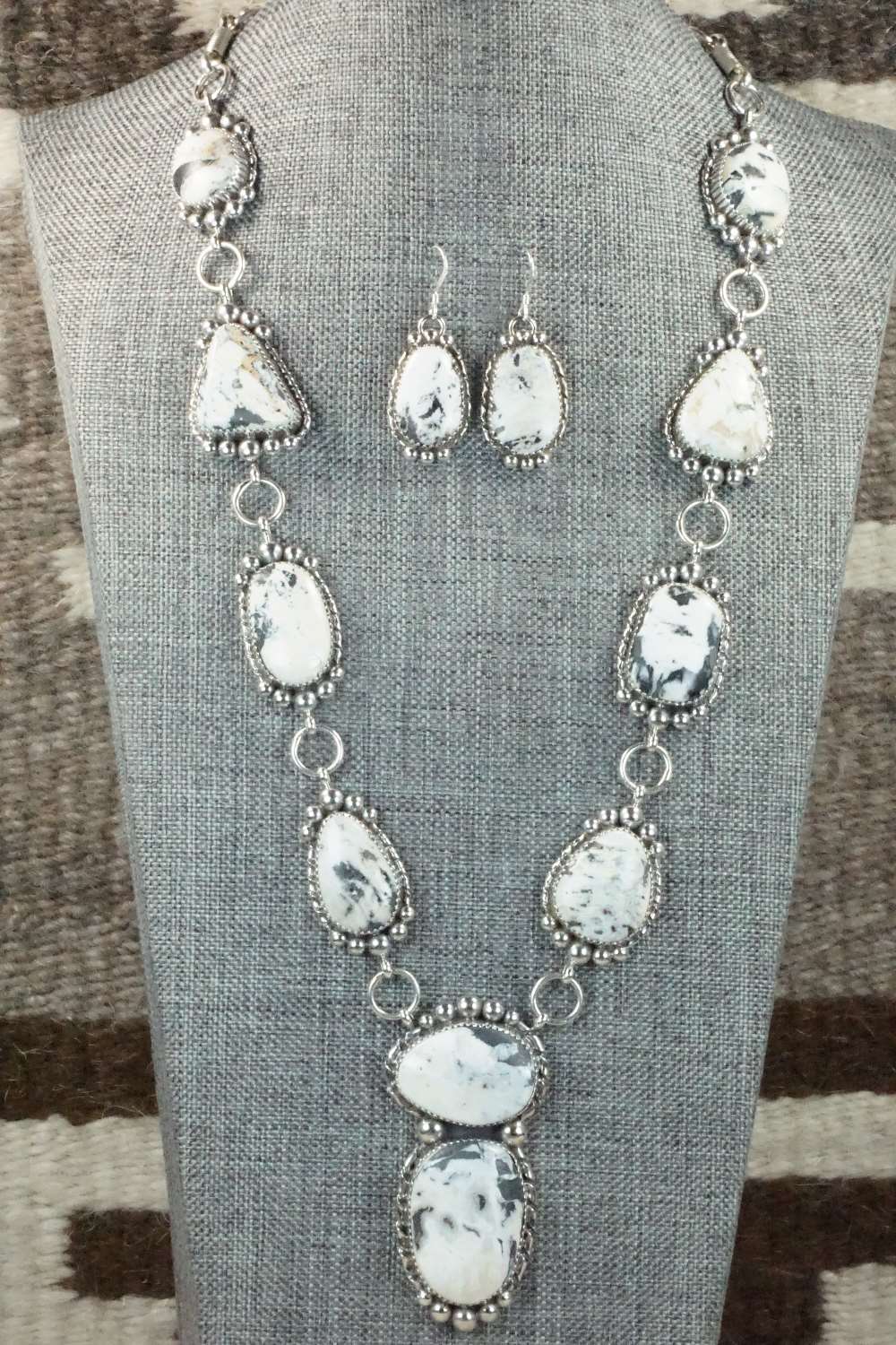 White Buffalo & Sterling Silver Necklace and Earrings - Alvin Joe