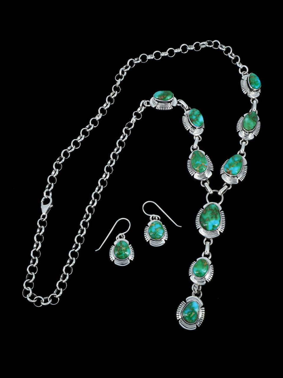 Native American Sterling Silver Sonoran Gold Turquoise Lariat Necklace
