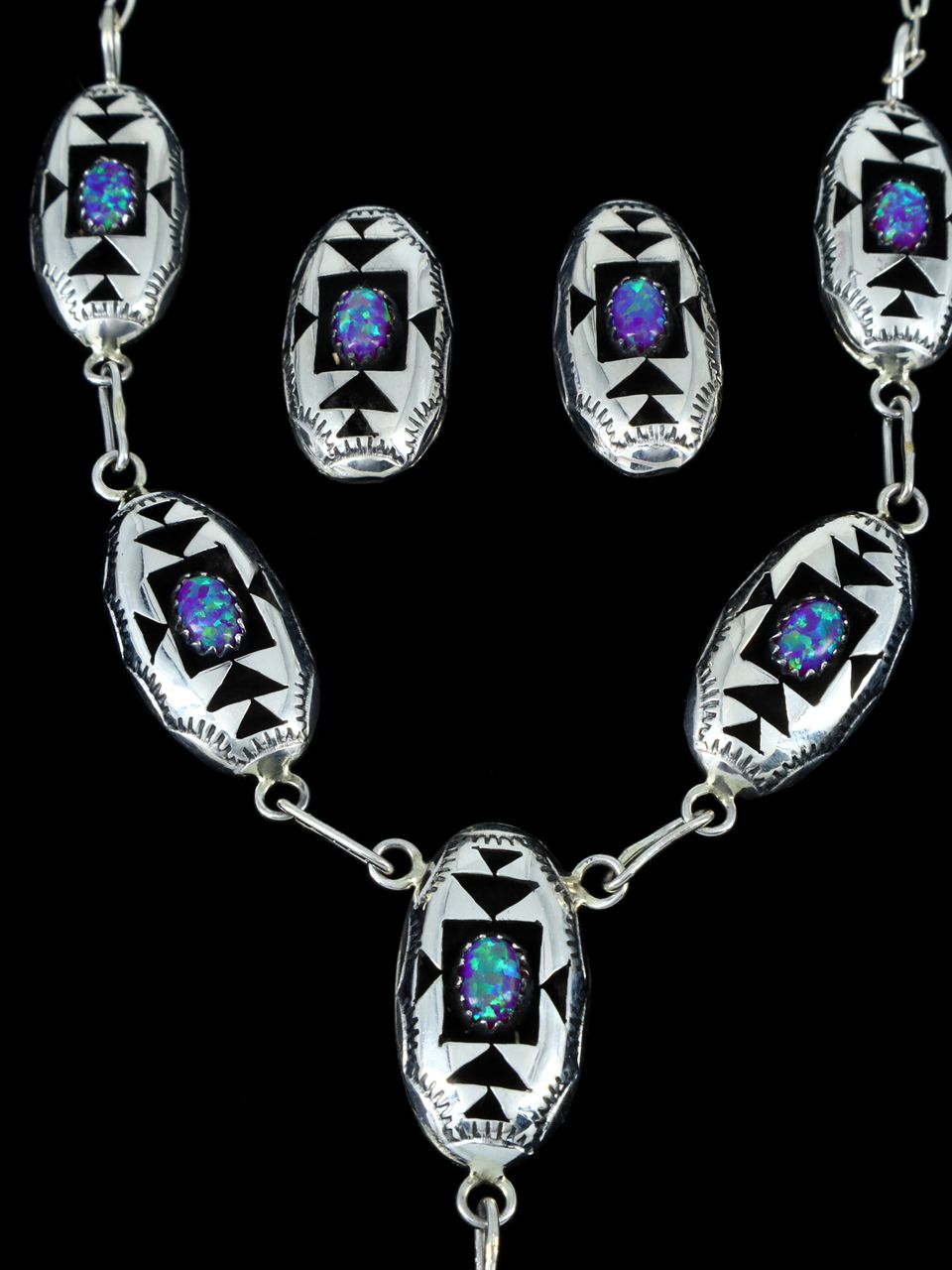 Native American Jewelry Opalite Sterling Silver Lariat Necklace Set