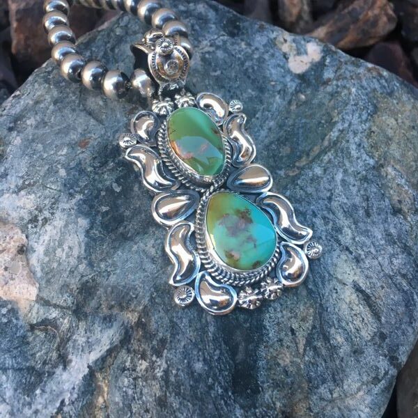 Stunning Two Stone Royston Pendant with Repousse Detail