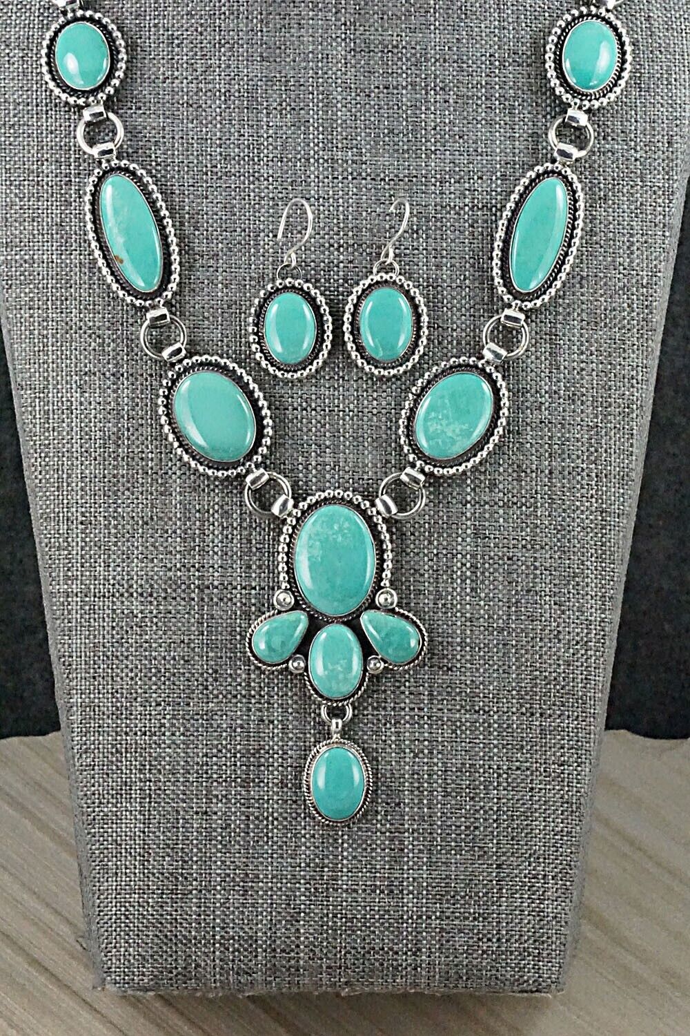Turquoise & Sterling Silver Necklace and Earrings Set - Annie Hoskie