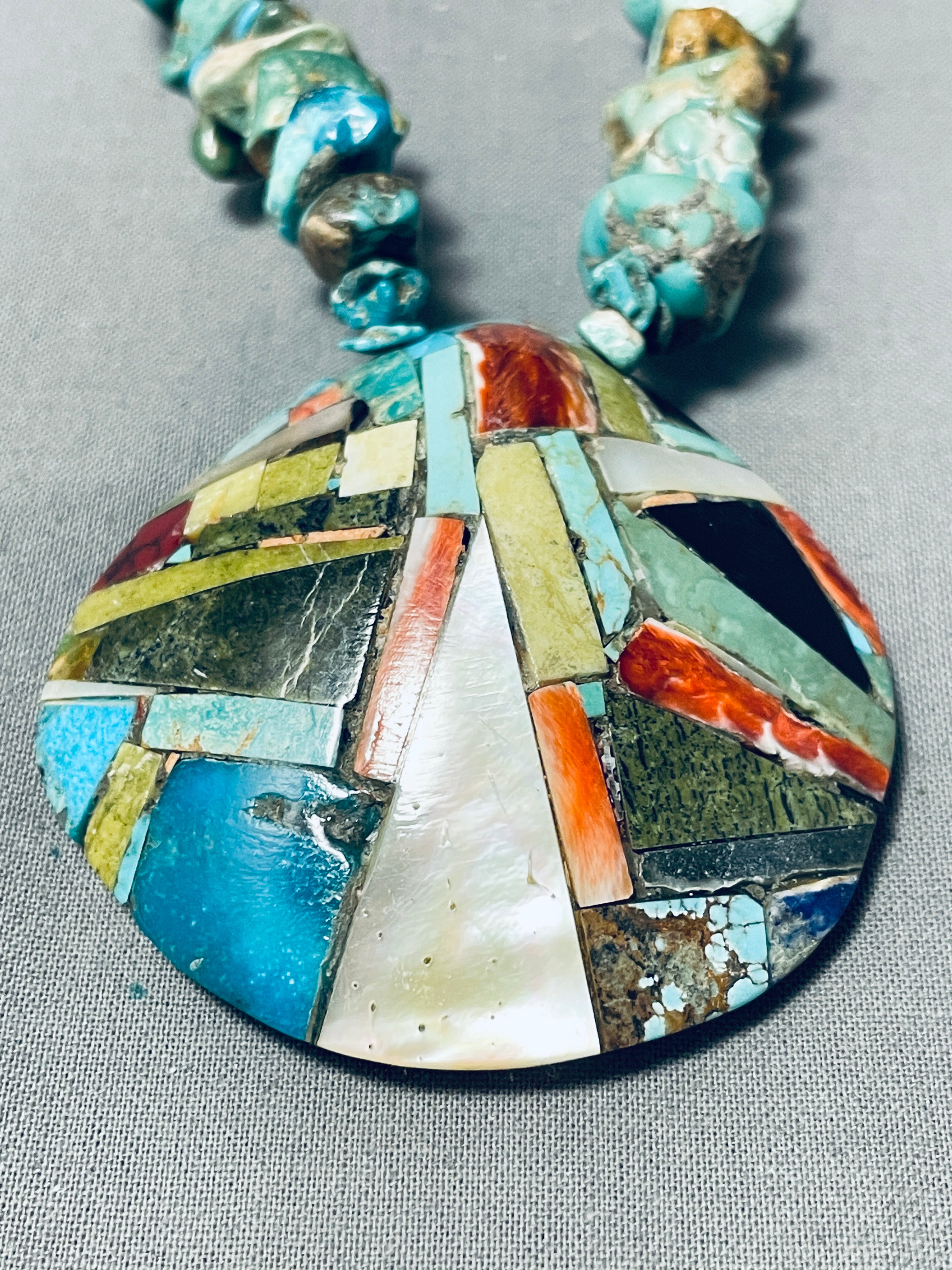 Native American Unforgettable Santo Domingo Turquoise Sterling Silver Necklace