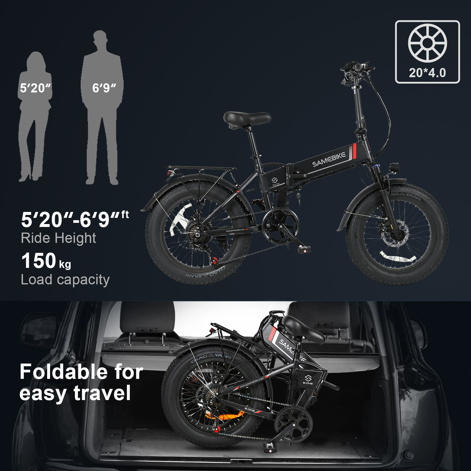 SAMEBIKE LOTDM200-FT Folding Fat Tire Electric Bike - Montessori