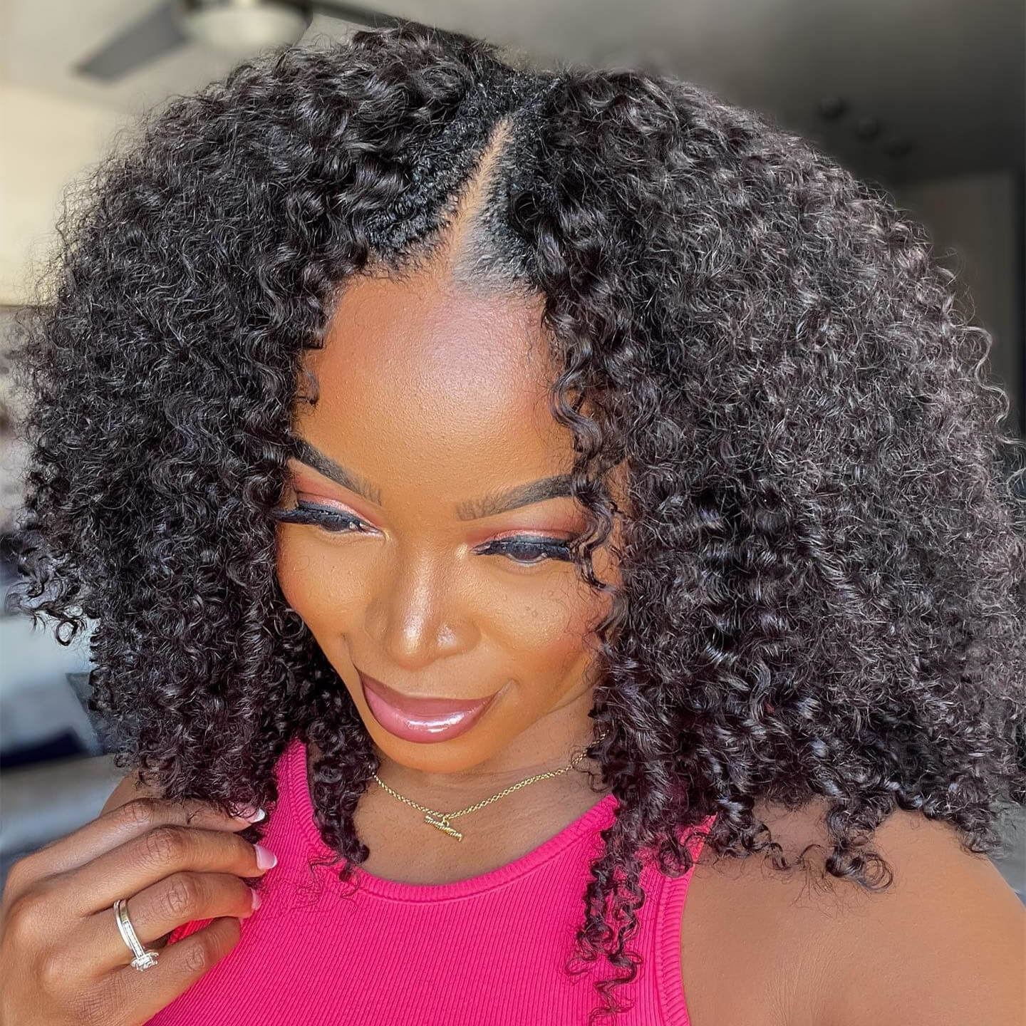 Flash Sale Kinky Curly V Part Wig Human Hair Wig for Women Curly Wig