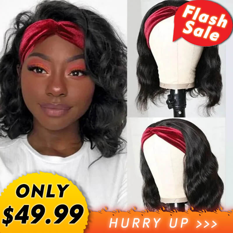 Flash Sale Bob Body Wave Headband Wigs Human HairWavy Wig for Women