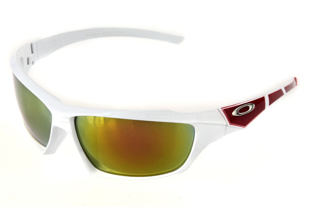 Oakley Flak Jacket Sunglasses White Red Frame Brown Lens