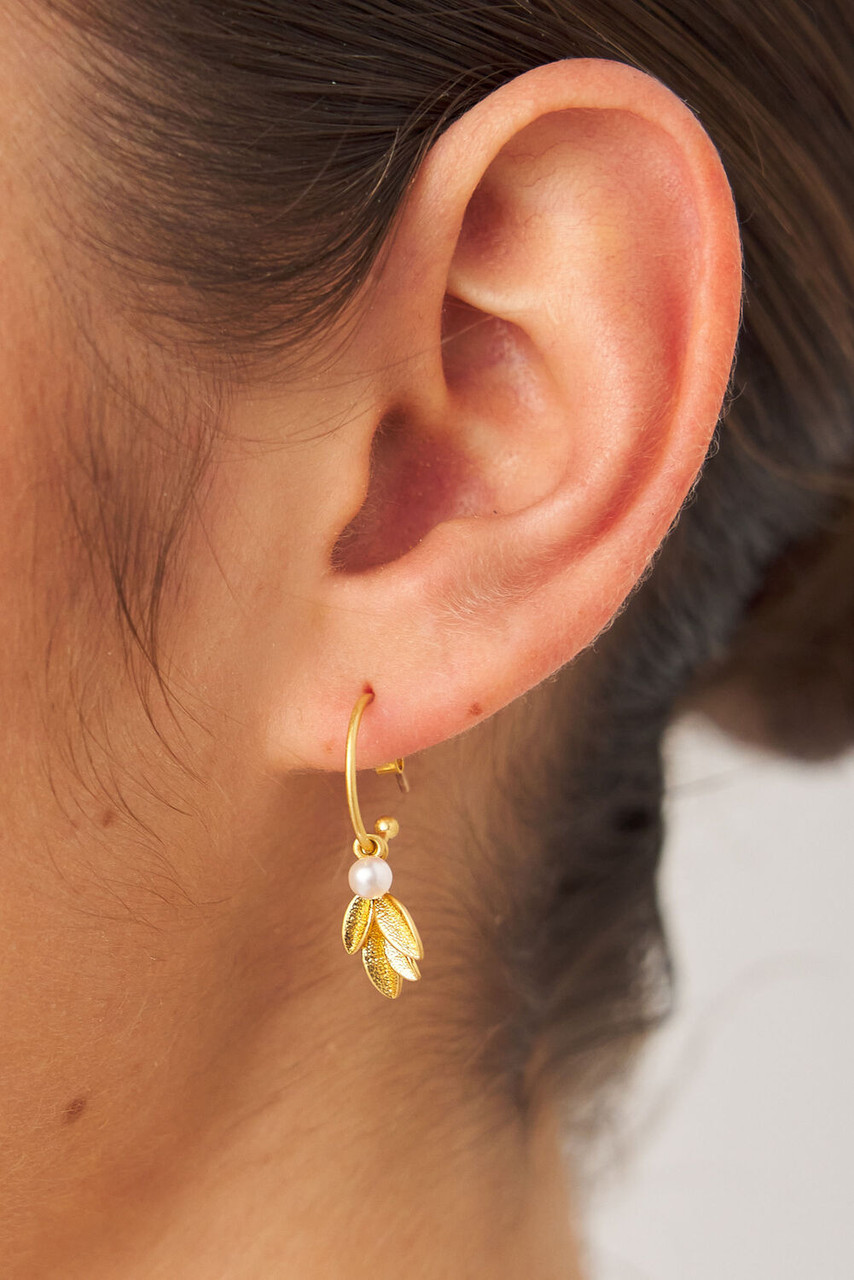 Sage Charm Hoops Worn Gold