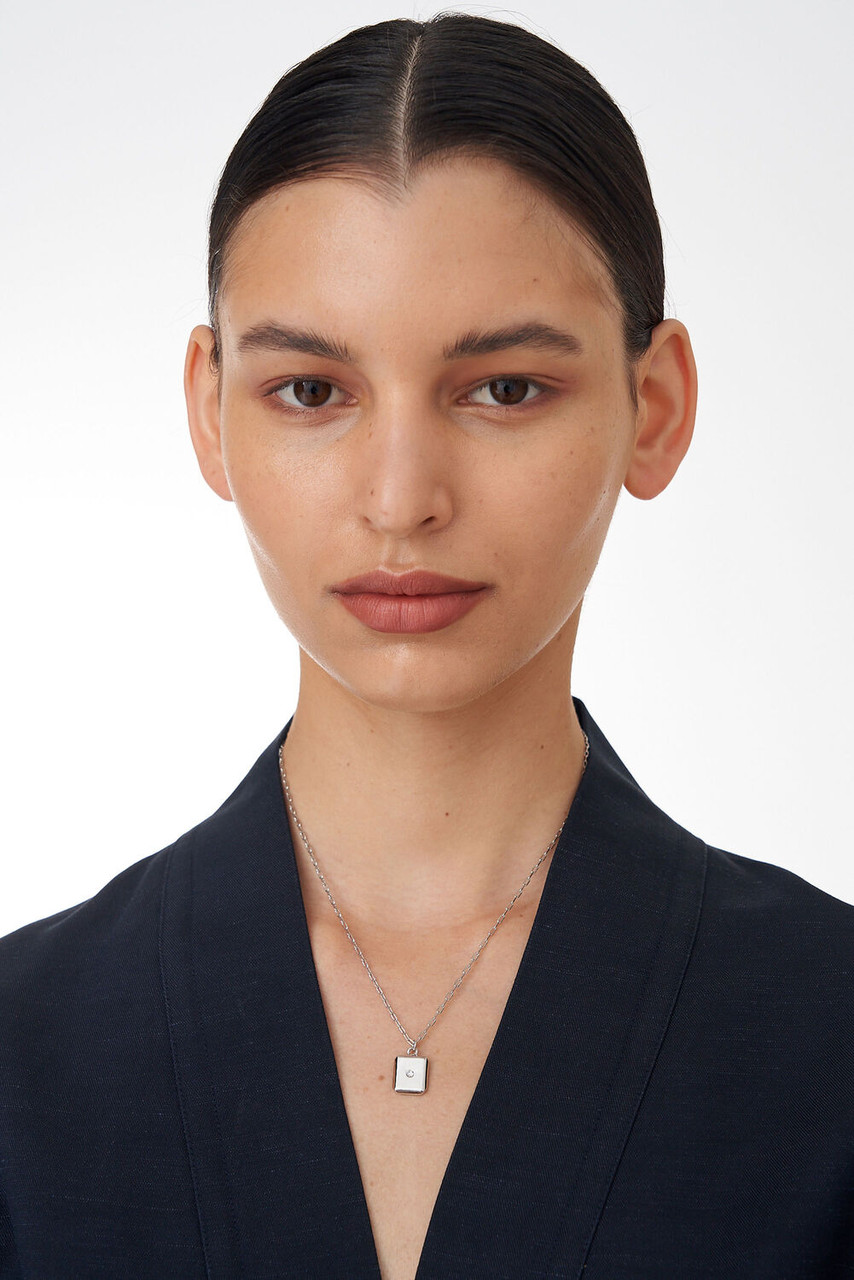 Oroton Fawne Rectangle Necklace Silver/Clear