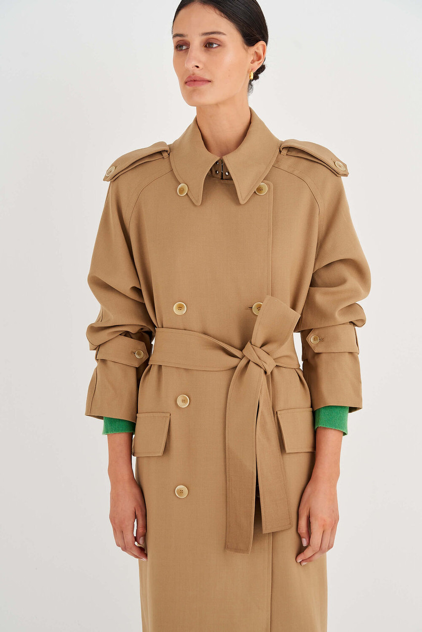 Oroton Twill Weave Trench Brunette