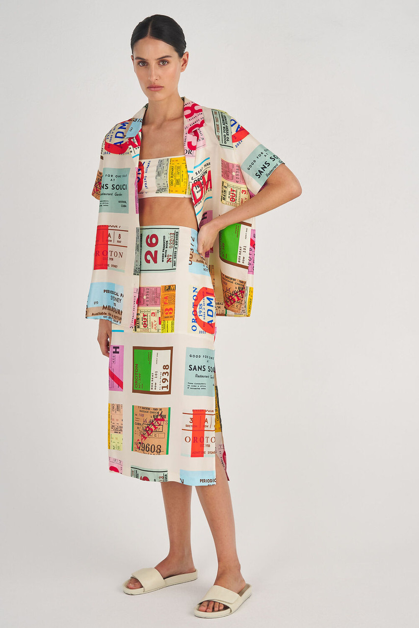 Oroton Ticket Print A Line Skirt Fuchsia