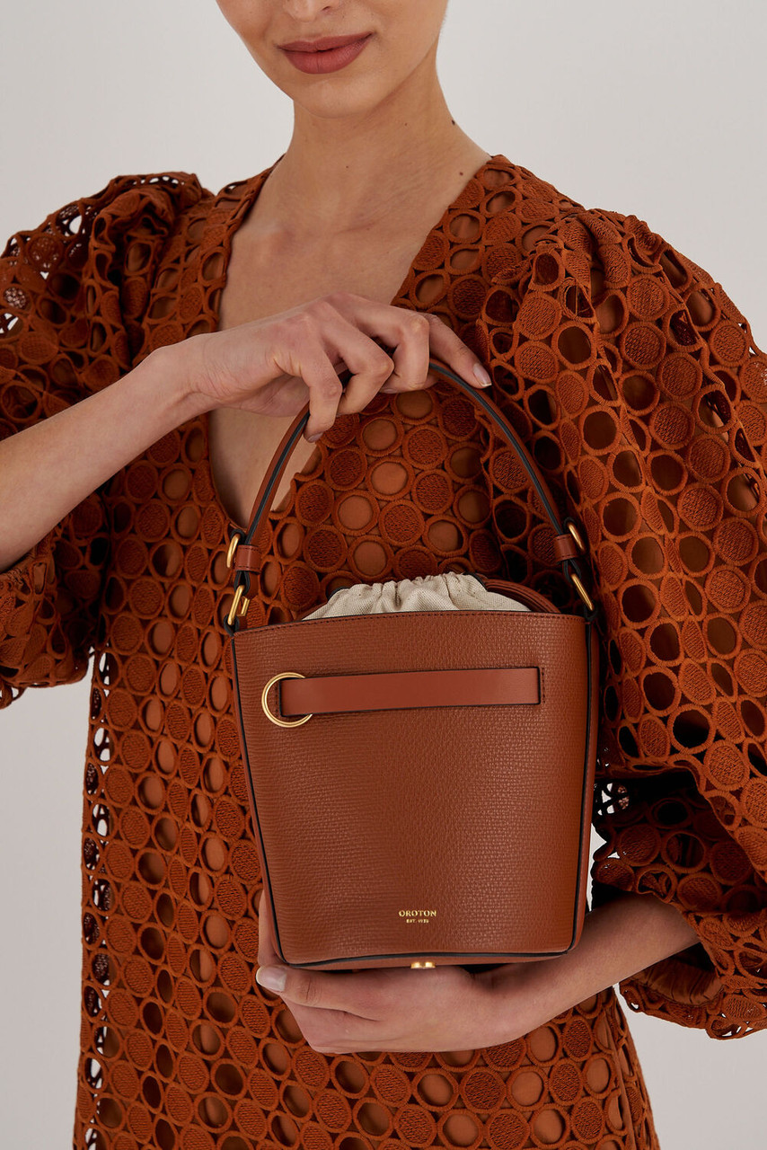 Oroton Audrey Bucket Bag Cognac