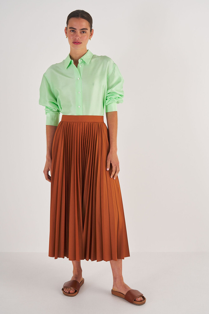 Oroton Pleat Skirt Brandy