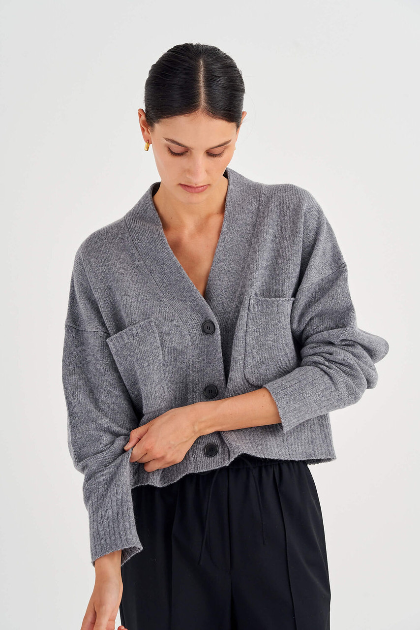 Oroton Cropped Cardi Grey Marle