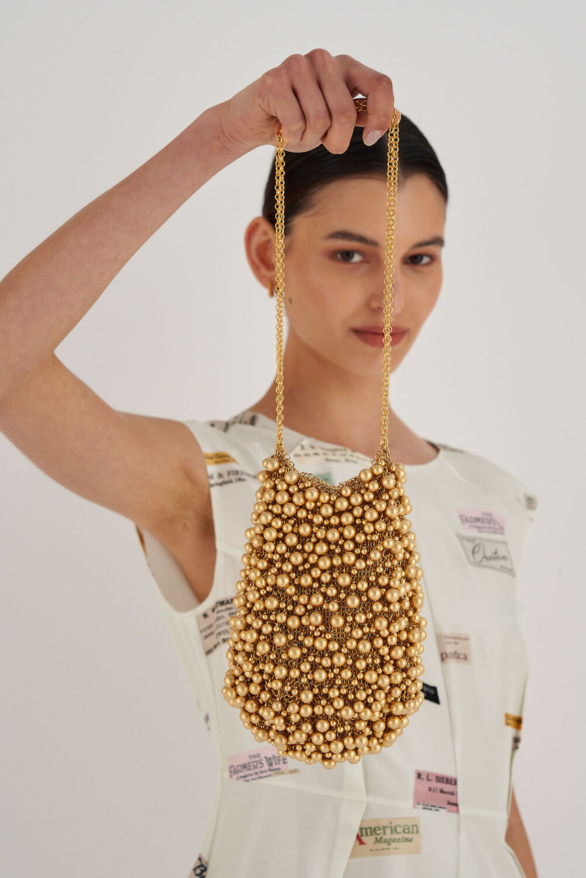 Oroton Vera Worn Gold Luxe Bead Bag