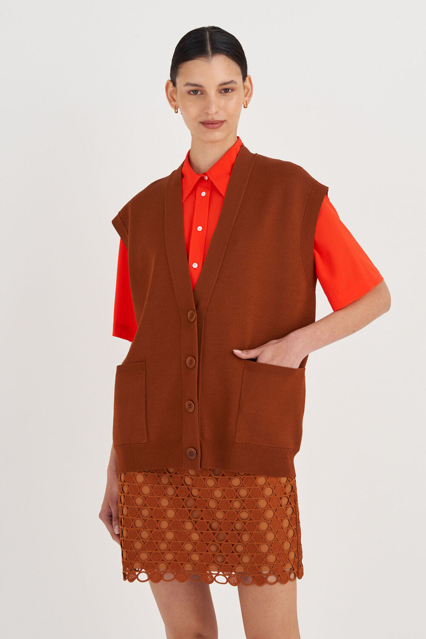 Oroton Sleeveless Knit Vest Tan
