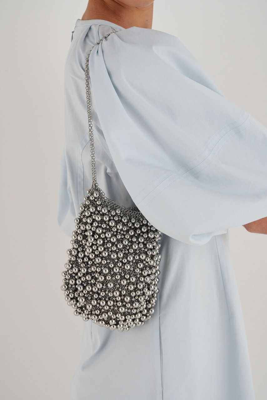 Oroton Vera Luxe Bead Bag Silver