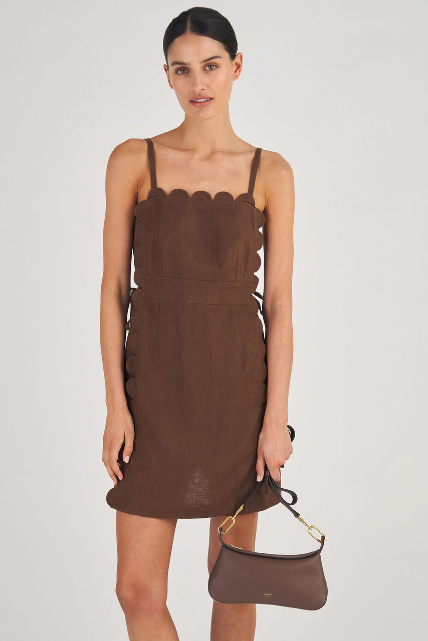 Oroton Mini Scallop Dress Dark Chocolate