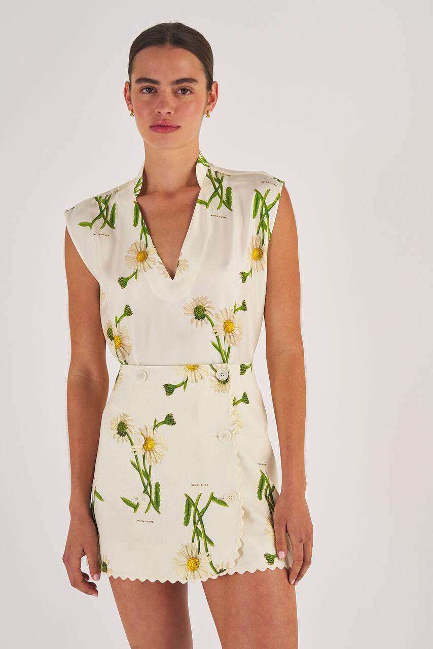Oroton Field Daisy Linen Wrap Skirt String