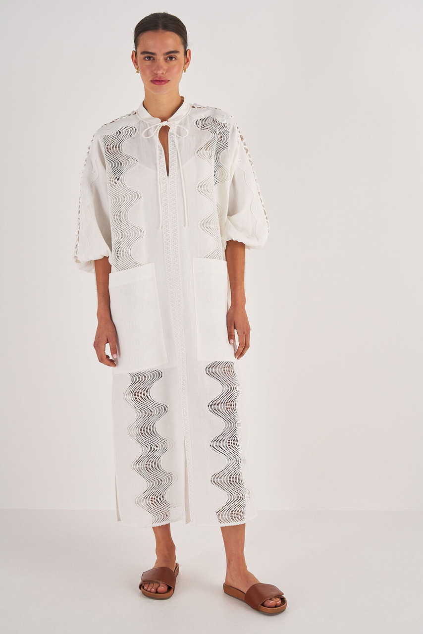 Oroton Tunic Geo Ric Rac Dress Antique White