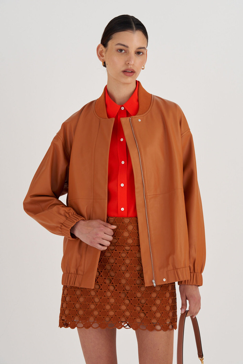 Oroton Leather Bomber Tan