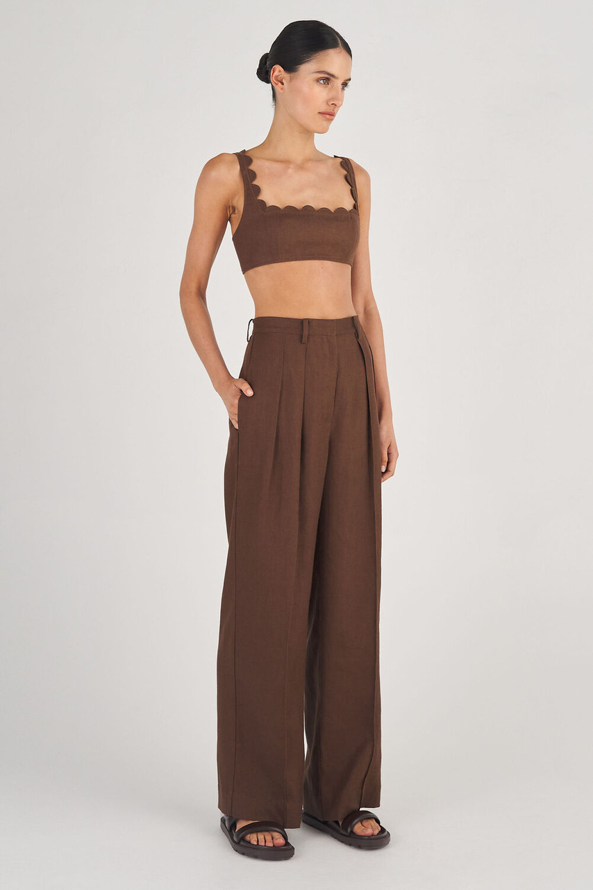 Oroton Pleat Slouch Pant Dark Chocolate