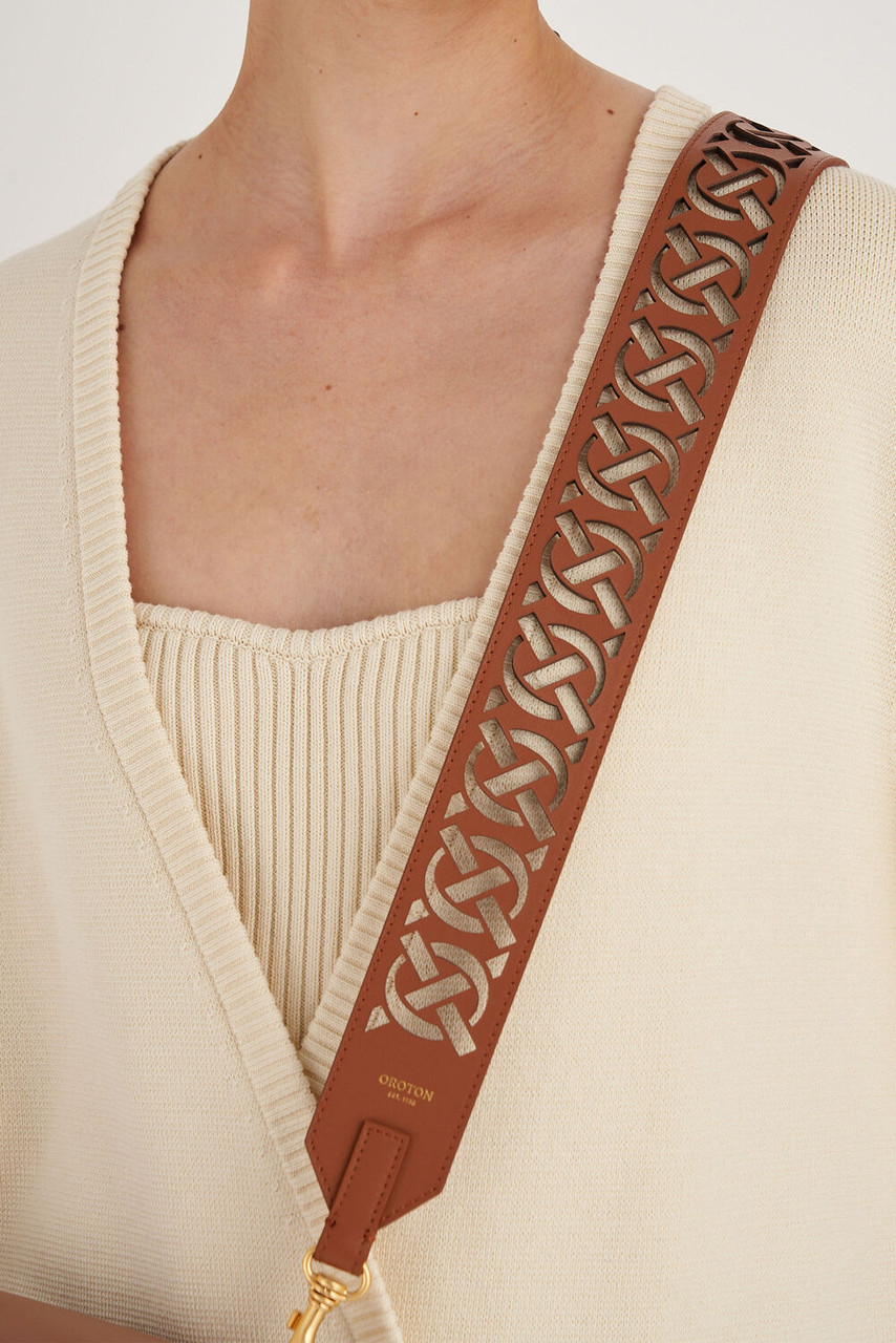Oroton Logo Brandy Laser Cut Bag Strap