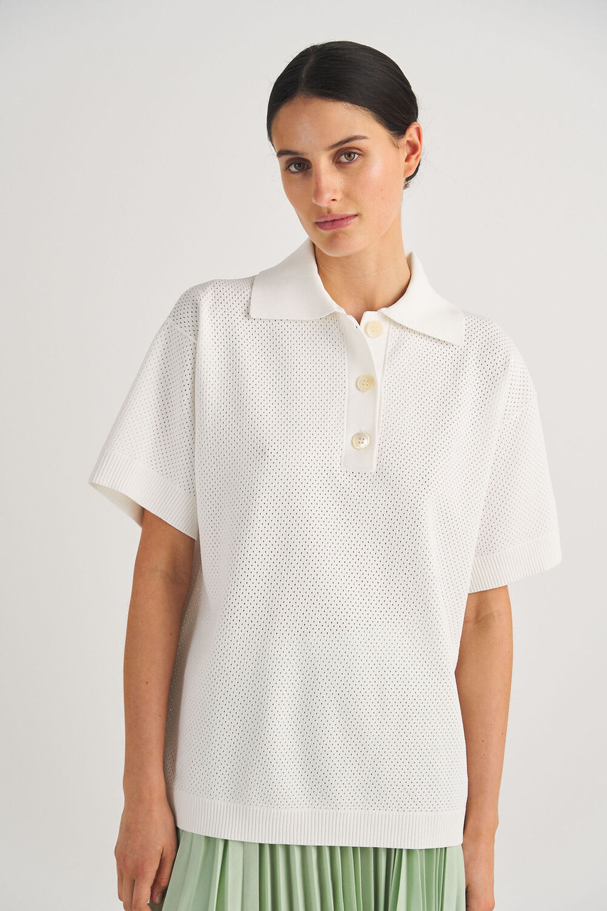 Oroton Mesh Stitch Polo White