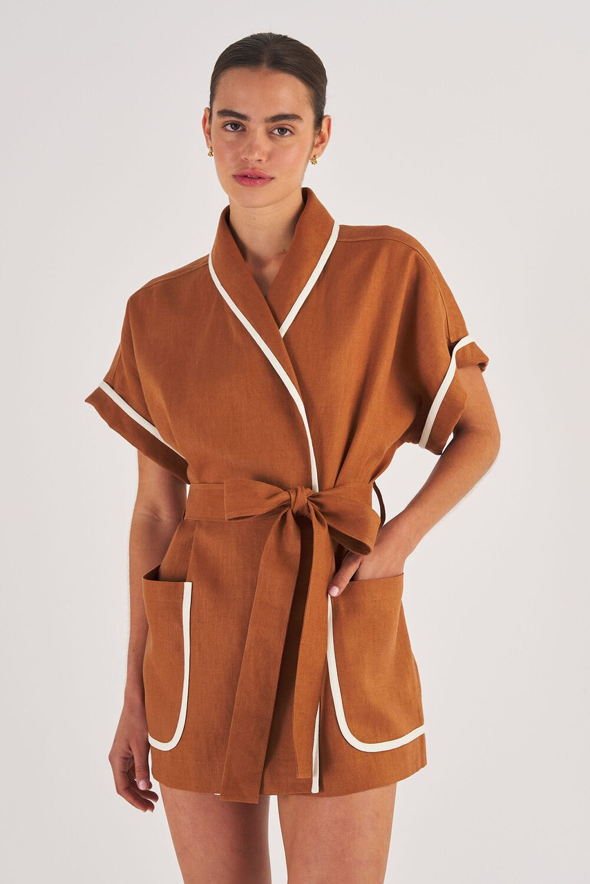 Oroton Contrast Bind Robe Brandy