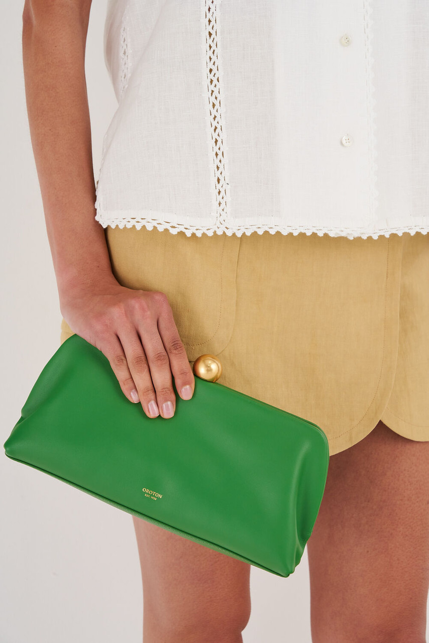 Oroton Nova Clutch Grass Green
