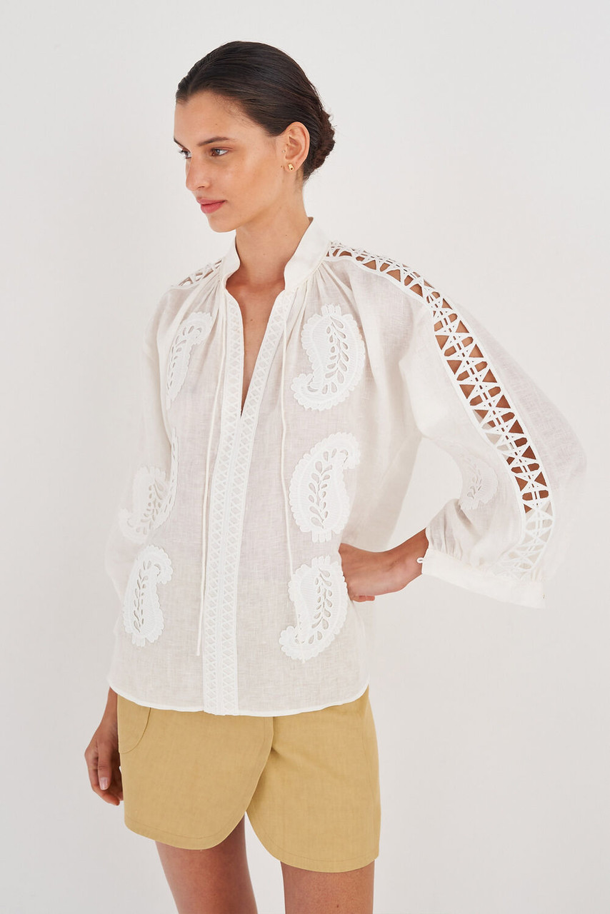 Oroton Paisley Lace Detail Shirt Antique White