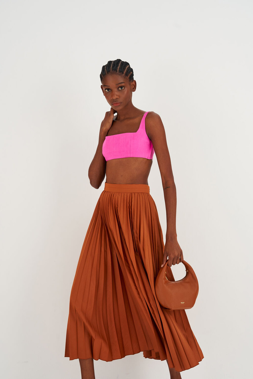 Oroton Pleat Skirt Brandy