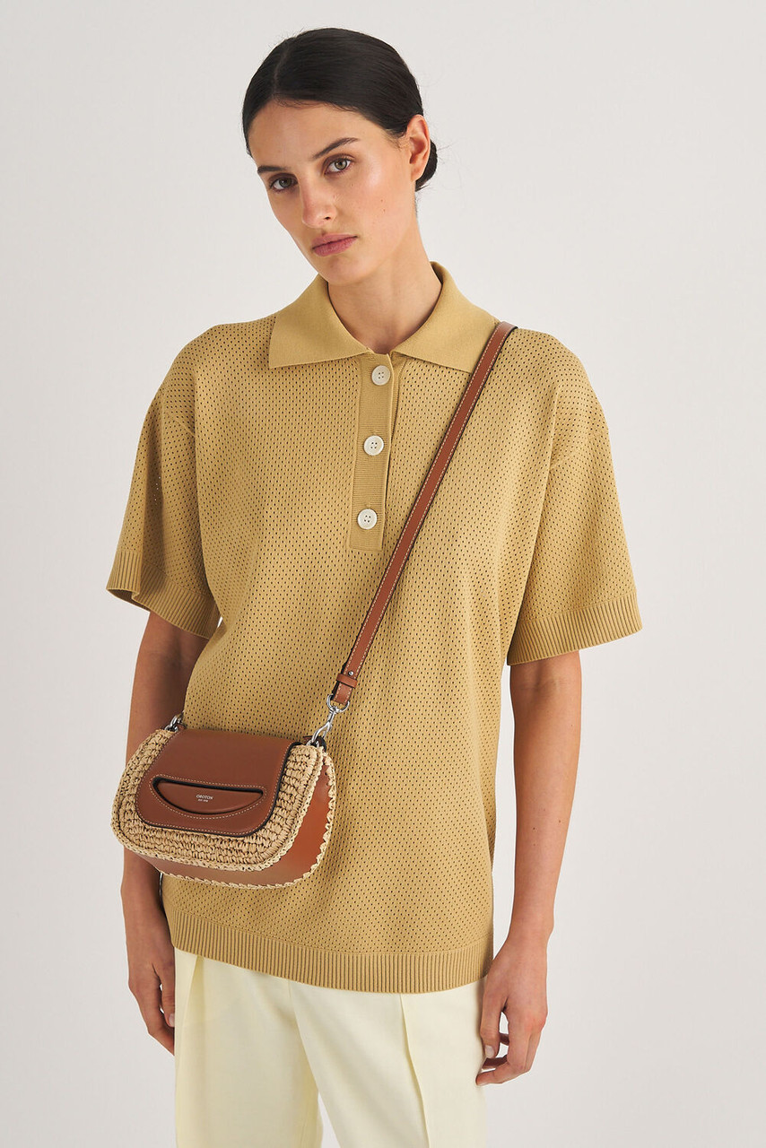 Oroton haskin Texture Crossbody Natural/Brandy