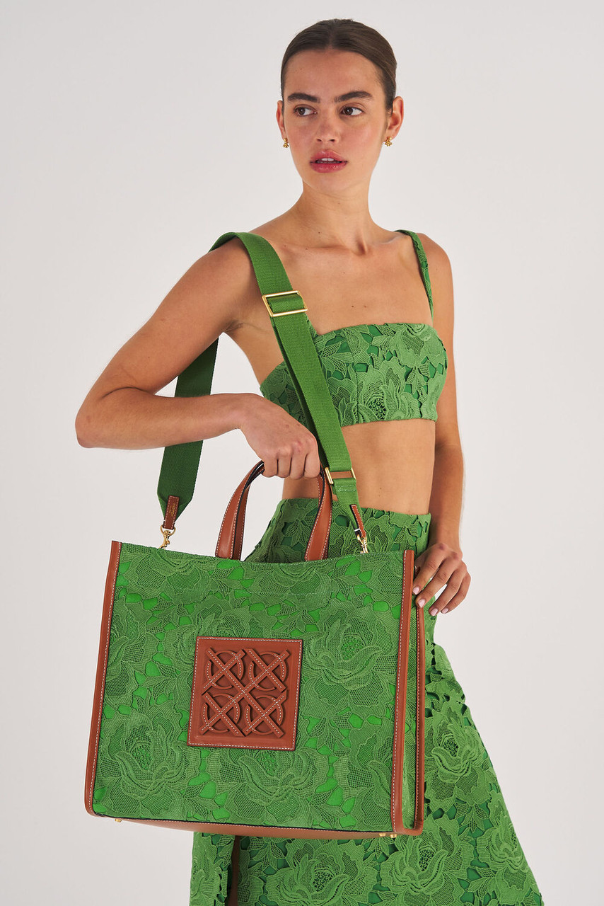 Oroton Lane Lace Large Tote Green