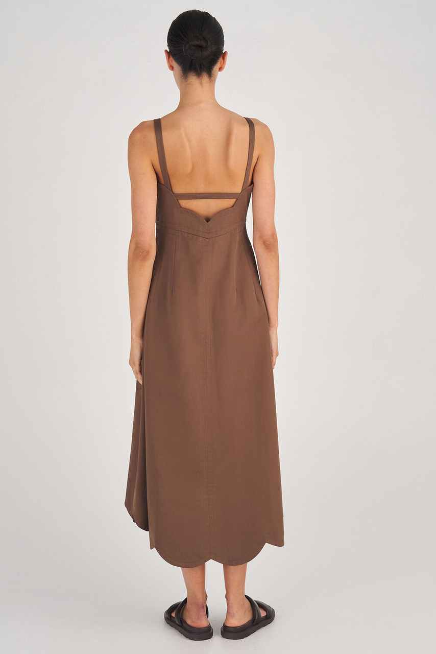 Oroton Scallop Detail Dress Dark Chocolate