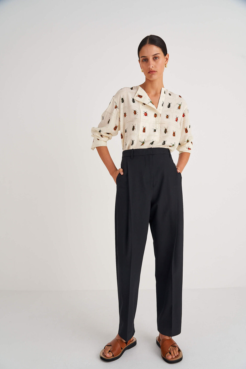 Oroton Black Pleat Front Pant
